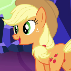 Size: 600x600 | Tagged: safe, screencap, applejack, earth pony, pony, g4, twilight's kingdom, alternative cutie mark placement, animation error, butt, cropped, female, inner thigh cutie mark, plot, solo