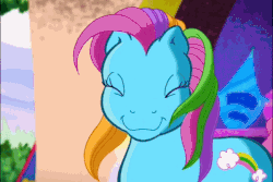 Size: 648x432 | Tagged: safe, screencap, rainbow dash (g3), pony, g3, the runaway rainbow, animated, female, head shake, solo