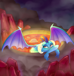 Size: 1512x1556 | Tagged: safe, artist:draguel, princess ember, dragon, g4, bath, bathing, female, lava, lava bathing, looking at you, solo