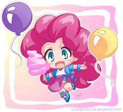 Size: 800x734 | Tagged: dead source, safe, artist:lemonpandachan, pinkie pie, equestria girls, g4, balloon, chibi, cute, diapinkes, female, happy, looking at you, solo