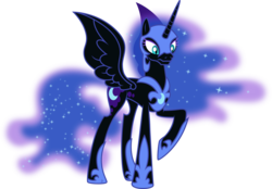 Size: 5743x4008 | Tagged: safe, artist:drakizora, nightmare moon, g4, absurd resolution, female, raised hoof, simple background, solo, spread wings, tall alicorn, transparent background, vector