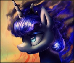 Size: 1000x855 | Tagged: safe, artist:blackcosmogirl, princess luna, g4, bust, female, galaxy mane, portrait, solo