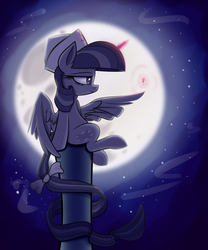 Size: 1250x1500 | Tagged: safe, artist:heir-of-rick, twilight sparkle, alicorn, pony, g4, female, mare, moon, nose wrinkle, sailor hat, solo, spread wings, tail bow, twilight sparkle (alicorn)