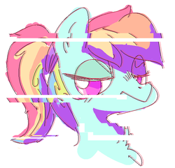 Size: 693x669 | Tagged: safe, artist:nobody, rainbow dash, g4, alternate hairstyle, color porn, error, eyestrain warning, female, glitch, ponytail, saturated, solo