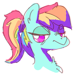 Size: 693x669 | Tagged: safe, artist:nobody, rainbow dash, g4, alternate hairstyle, color porn, eyestrain warning, female, ponytail, saturated, solo
