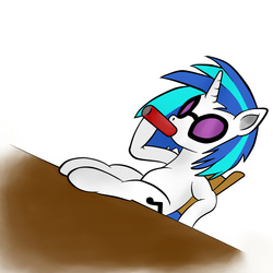 Size: 1000x1000 | Tagged: safe, artist:php100, dj pon-3, vinyl scratch, g4, drinking, female, solo, table