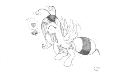 Size: 3366x2008 | Tagged: safe, artist:ratiasuq, fluttershy, g4, animal costume, bee costume, clothes, costume, critter, flutterbee, happy, high res, monochrome