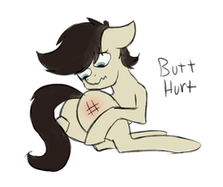 Size: 978x822 | Tagged: safe, artist:marsminer, oc, oc only, oc:keith, pony, butt, butthurt, literal, literal butthurt, pain, plot, reddened butt, solo, spanked