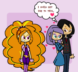 Size: 488x448 | Tagged: safe, artist:obeliskgirljohanny, adagio dazzle, king sombra, maud pie, equestria girls, g4, couple, humanized, latch, maudbra, shipping, sombradagio, thought bubble