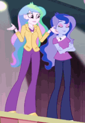 Size: 360x520 | Tagged: safe, screencap, princess celestia, princess luna, principal celestia, vice principal luna, equestria girls, g4, my little pony equestria girls: friendship games, animated, clapping, cropped, cute, cutelestia, duo, female, foot tapping, loop, lunabetes, tapping
