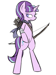 Size: 1500x2000 | Tagged: source needed, safe, artist:pandramodo, starlight glimmer, pony, g4, arrow, bipedal, bow (weapon), bow and arrow, clothes, female, scarf, solo