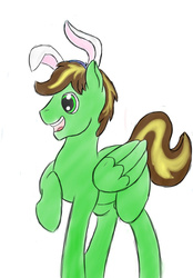 Size: 948x1364 | Tagged: safe, artist:curious, oc, oc only, oc:greenlight, pegasus, pony, bunny ears, green, ipad, male, stallion, surprised