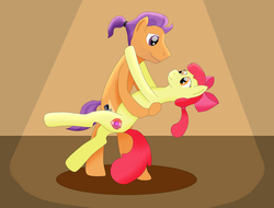 Size: 1024x778 | Tagged: safe, artist:allonsbro, apple bloom, tender taps, g4, dancing, female, male, older, shipping, straight, tenderbloom