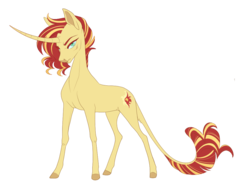 Size: 1048x801 | Tagged: safe, artist:queerly, sunset shimmer, classical unicorn, pony, unicorn, g4, curved horn, female, horn, leonine tail, solo