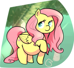 Size: 2186x2021 | Tagged: dead source, safe, artist:biasty, fluttershy, pony, g4, chubby, cute, fat, fattershy, female, high res, looking at you, raised hoof, shyabetes, solo, tree