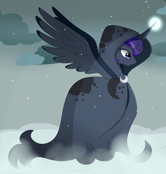 Size: 4257x4481 | Tagged: safe, artist:emera33, princess luna, spirit of hearth's warming yet to come, alicorn, pony, a hearth's warming tail, g4, absurd resolution, blizzard, cloak, clothes, female, glowing horn, horn, magic, snow, snowfall, solo