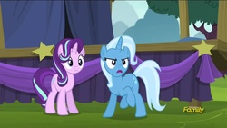 Size: 1280x720 | Tagged: safe, screencap, starlight glimmer, trixie, pony, unicorn, g4, no second prances, discovery family logo, female, mare