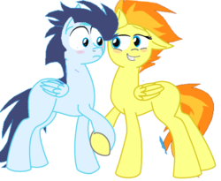 Size: 964x790 | Tagged: safe, artist:megamastermario2009, soarin', spitfire, g4, 1000 hours in ms paint, female, male, missing cutie mark, ms paint, ship:soarinfire, shipping, straight, wonderbolts