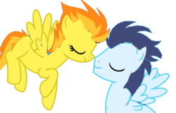 Size: 714x458 | Tagged: safe, artist:megamastermario2009, soarin', spitfire, g4, 1000 hours in ms paint, female, kissing, male, ms paint, ship:soarinfire, shipping, straight, wonderbolts, wonderlove