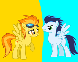 Size: 800x630 | Tagged: safe, artist:megamastermario2009, soarin', spitfire, g4, female, male, ship:soarinfire, shipping, straight, wonderbolts, wonderlove