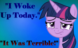 Size: 1920x1200 | Tagged: safe, artist:slb94, twilight sparkle, alicorn, pony, g4, female, grumpy, grumpy twilight, mare, morning ponies, politics in the comments, solo, tired, twilight sparkle (alicorn), waking up