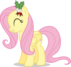 Size: 8000x7489 | Tagged: safe, artist:luckreza8, fluttershy, a hearth's warming tail, g4, .svg available, absurd resolution, cute, eyes closed, female, happy, holly, inkscape, mistleholly, shyabetes, simple background, solo, transparent background, vector