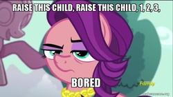 Size: 800x450 | Tagged: safe, edit, edited screencap, screencap, spoiled rich, crusaders of the lost mark, g4, my little pony: friendship is magic, bad parenting, female, image macro, makeameme.org, meme, raise this barn, solo, song reference