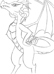 Size: 795x1080 | Tagged: safe, artist:robbergon, princess ember, dragon, g4, dragoness, female, hand on hip, lineart, looking at you, monochrome, solo