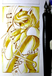Size: 1100x1600 | Tagged: safe, artist:aerolp, octavia melody, g4, cello, female, monochrome, music, musical instrument, solo, traditional art