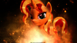 Size: 4096x2298 | Tagged: safe, artist:princeoracle, sunset shimmer, pony, unicorn, g4, 3d, dark, female, fiery shimmer, fire, gmod, high res, looking at you, solo