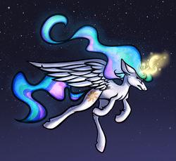 Size: 1687x1543 | Tagged: safe, artist:z0mb1e-cat, princess celestia, g4, crying, female, flying, gritted teeth, magic, solo, stars