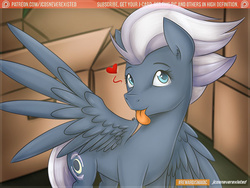 Size: 600x450 | Tagged: safe, artist:jcosneverexisted, night glider, pegasus, pony, g4, :p, ear fluff, female, heart, looking at you, patreon, patreon logo, solo, spread wings, tongue out