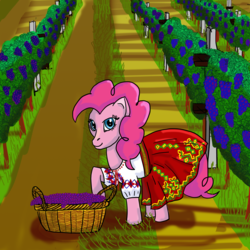 Size: 2000x2000 | Tagged: safe, artist:fantast-kun, pinkie pie, g4, clothes, dress, female, food, grapes, high res, solo