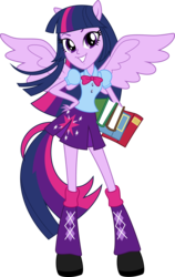 Size: 3000x4756 | Tagged: safe, artist:aqua-pony, twilight sparkle, equestria girls, g4, book, clothes, female, high res, inkscape, pleated skirt, ponied up, simple background, skirt, solo, transparent background, twilight sparkle (alicorn), vector