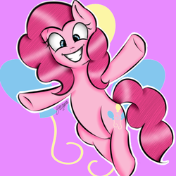 Size: 550x550 | Tagged: safe, artist:erinisanxious, pinkie pie, earth pony, pony, g4, cutie mark background, female, grin, smiling, solo