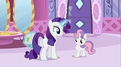 Size: 1100x618 | Tagged: safe, screencap, rarity, sweetie belle, pony, g4, ponyville confidential, butt, female, mare, plot, rearity
