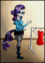 Size: 999x1400 | Tagged: safe, artist:alvh-omega, rarity, anthro, plantigrade anthro, g4, blouse, boots, clothes, dress, female, miniskirt, pantyhose, skirt, solo