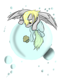 Size: 1024x1325 | Tagged: safe, artist:dracokrawl, derpy hooves, pegasus, pony, g4, bubble, female, food, mare, muffin, solo