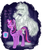 Size: 736x857 | Tagged: safe, artist:jowyb, applejack, spirit of hearth's warming past, twilight sparkle, alicorn, earth pony, ghost, pony, twijack weekly, a hearth's warming tail, g4, annoyed, bed mane, female, lesbian, magic, mare, messy mane, mug, open mouth, ship:twijack, shipping, smiling, telekinesis, tired, twilight sparkle (alicorn), twilight sparkle is not amused, unamused