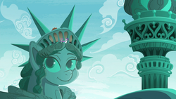 Size: 1920x1080 | Tagged: safe, screencap, maud pie, rarity, earth pony, pony, unicorn, g4, the gift of the maud pie, bird nest, duo, female, mare, nest, statue of liberty