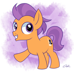 Size: 1280x1234 | Tagged: safe, artist:iheartjapan789, tender taps, earth pony, pony, g4, cutie mark, foal, grin, male, raised hoof, signature, smiling, solo, standing