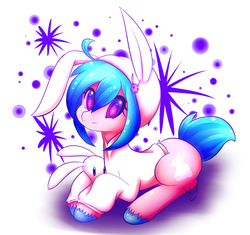 Size: 1466x1379 | Tagged: safe, artist:kousagi-hime, oc, oc only, pony, bunny costume, bunny hood, clothes, hoodie, lying down, request, solo