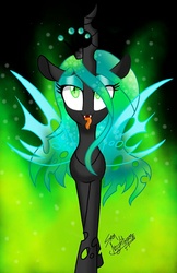 Size: 800x1232 | Tagged: safe, artist:samnightmare, queen chrysalis, changeling, changeling queen, g4, crown, female, fire, green fire, jewelry, regalia, solo, tongue out