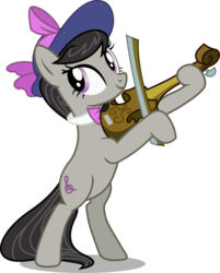 Size: 1007x1250 | Tagged: safe, artist:seahawk270, octavia melody, earth pony, pony, a hearth's warming tail, g4, bipedal, bow (instrument), bowtie, cute, female, hat, musical instrument, playing, simple background, smiling, solo, transparent background, vector, victorian, violin, violin bow