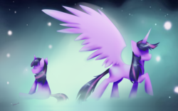 Size: 1900x1182 | Tagged: safe, artist:nalenthi, twilight sparkle, alicorn, pony, g4, ascension realm, duality, female, large wings, mare, princess celestia's special princess making dimension, solo, spread wings, twilight sparkle (alicorn), wings, younger