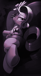 Size: 7993x14772 | Tagged: safe, artist:dimfann, rarity, pony, unicorn, g4, rarity investigates, absurd resolution, bedroom eyes, clothes, couch, fainting couch, female, looking at you, mare, monochrome, scene interpretation, smiling, solo, underhoof