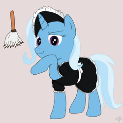 Size: 2000x2000 | Tagged: safe, artist:wutcake, trixie, pony, unicorn, g4, clothes, duster, female, high res, maid, mare, solo