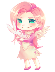 Size: 800x1035 | Tagged: safe, artist:sugar-annanya, angel bunny, fluttershy, human, g4, chibi, humanized, winged humanization