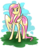 Size: 584x750 | Tagged: safe, artist:cosmalumi, fluttershy, pegasus, pony, g4, female, looking at you, mare, one wing out, outdoors, solo, standing, three quarter view, wings