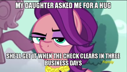 Size: 800x450 | Tagged: safe, edit, edited screencap, screencap, spoiled rich, crusaders of the lost mark, g4, bad parenting, caption, equestria's worst mother, female, greed, image macro, meme, solo